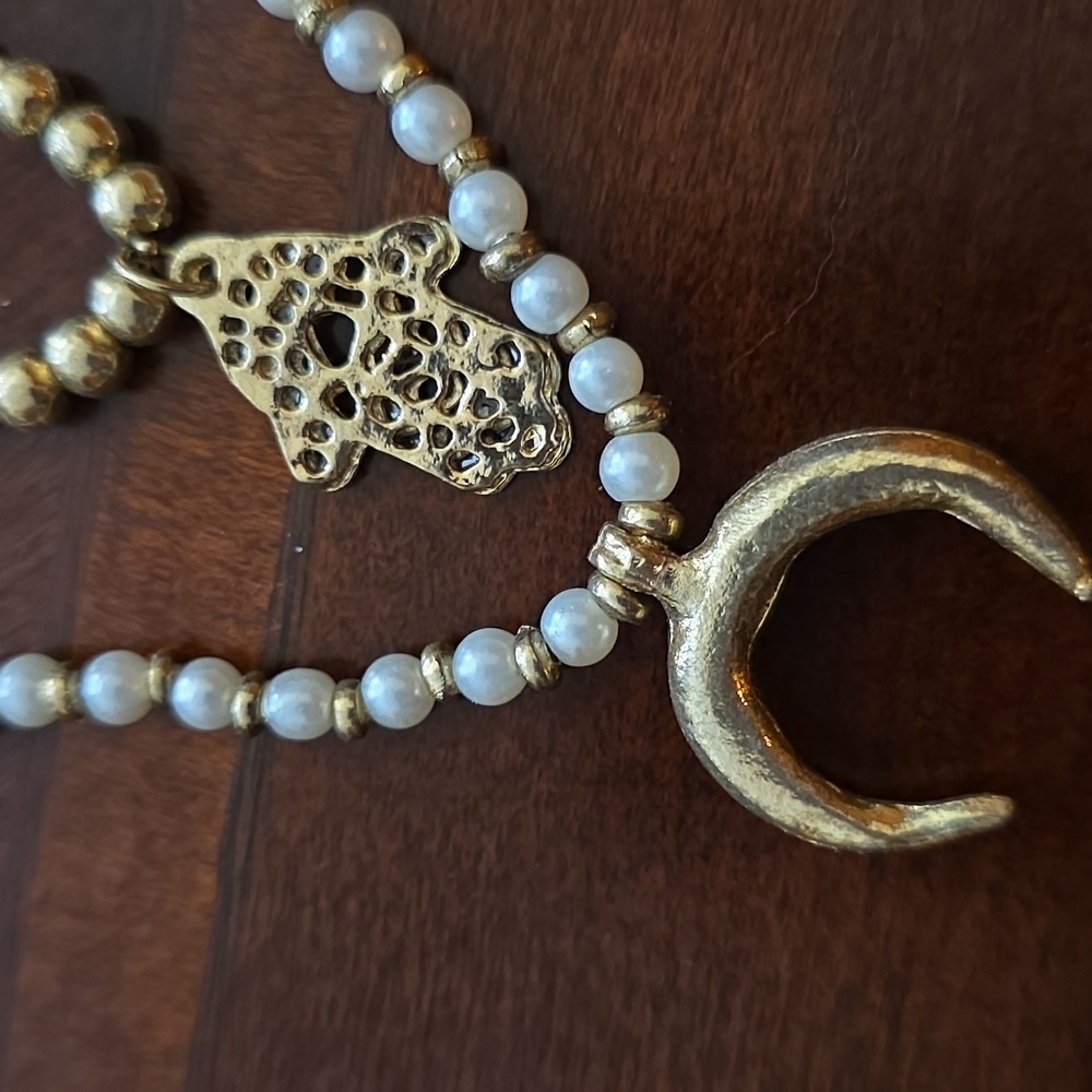 Layered Gold and Turquoise Boho Handmade Necklace - Picture 2 of 5